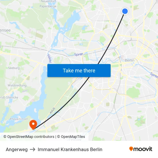 Angerweg to Immanuel Krankenhaus Berlin map