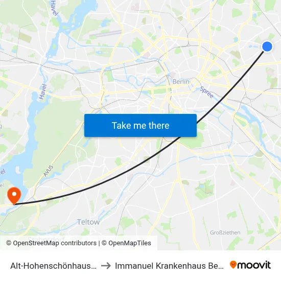 Alt-Hohenschönhausen to Immanuel Krankenhaus Berlin map