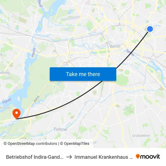 Betriebshof Indira-Gandhi-Str. to Immanuel Krankenhaus Berlin map