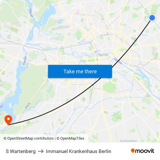 S Wartenberg to Immanuel Krankenhaus Berlin map