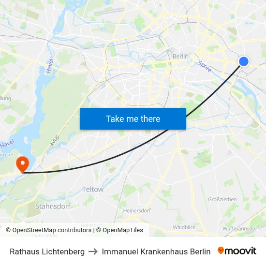 Rathaus Lichtenberg to Immanuel Krankenhaus Berlin map