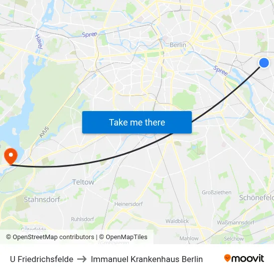 U Friedrichsfelde to Immanuel Krankenhaus Berlin map