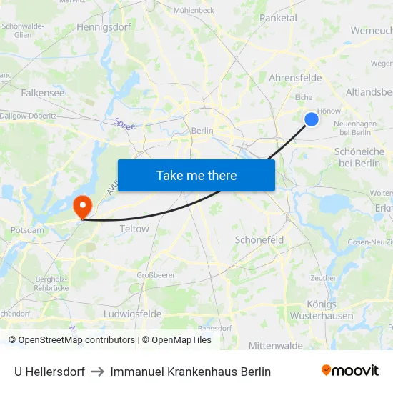 U Hellersdorf to Immanuel Krankenhaus Berlin map