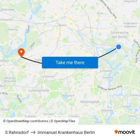 S Rahnsdorf to Immanuel Krankenhaus Berlin map