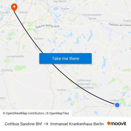 Cottbus Sandow Bhf to Immanuel Krankenhaus Berlin map