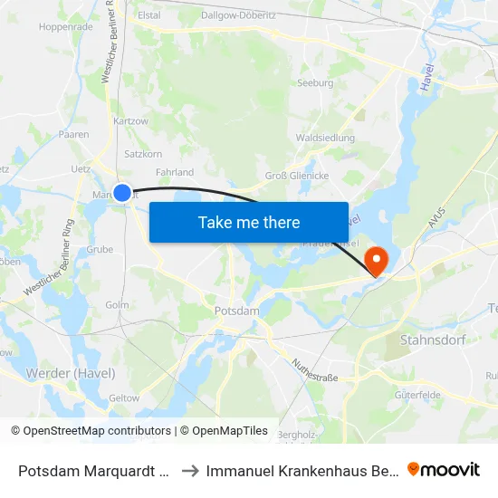 Potsdam Marquardt Bhf to Immanuel Krankenhaus Berlin map