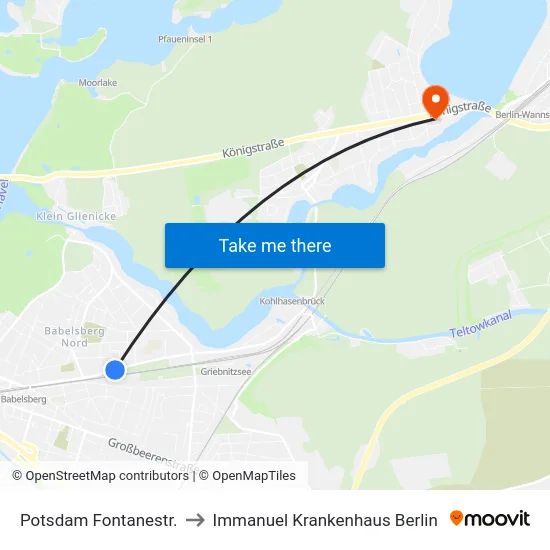 Potsdam Fontanestr. to Immanuel Krankenhaus Berlin map