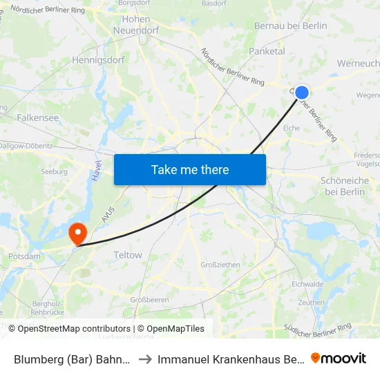 Blumberg (Bar) Bahnhof to Immanuel Krankenhaus Berlin map