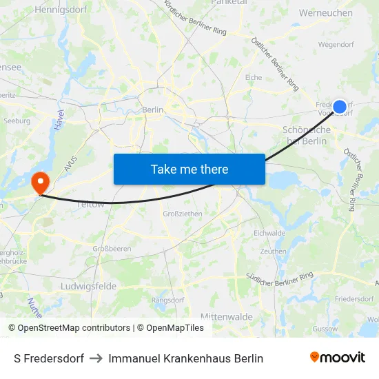 S Fredersdorf to Immanuel Krankenhaus Berlin map