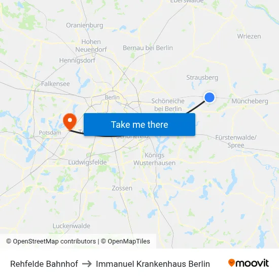 Rehfelde Bahnhof to Immanuel Krankenhaus Berlin map