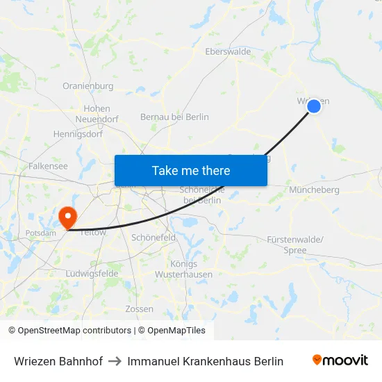 Wriezen Bahnhof to Immanuel Krankenhaus Berlin map