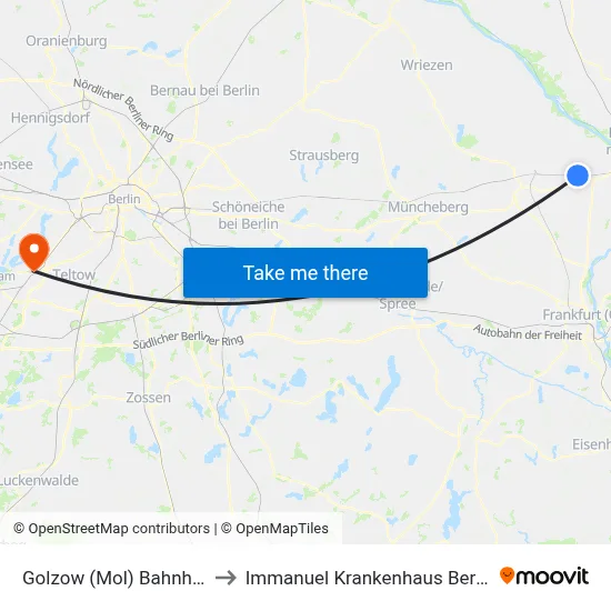Golzow (Mol) Bahnhof to Immanuel Krankenhaus Berlin map