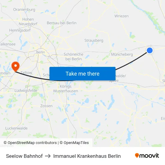 Seelow Bahnhof to Immanuel Krankenhaus Berlin map