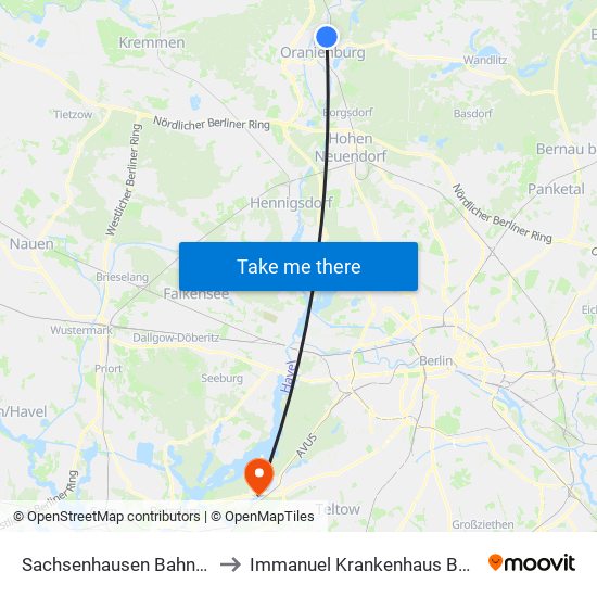 Sachsenhausen Bahnhof to Immanuel Krankenhaus Berlin map