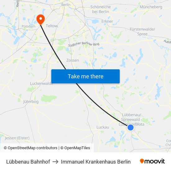 Lübbenau Bahnhof to Immanuel Krankenhaus Berlin map