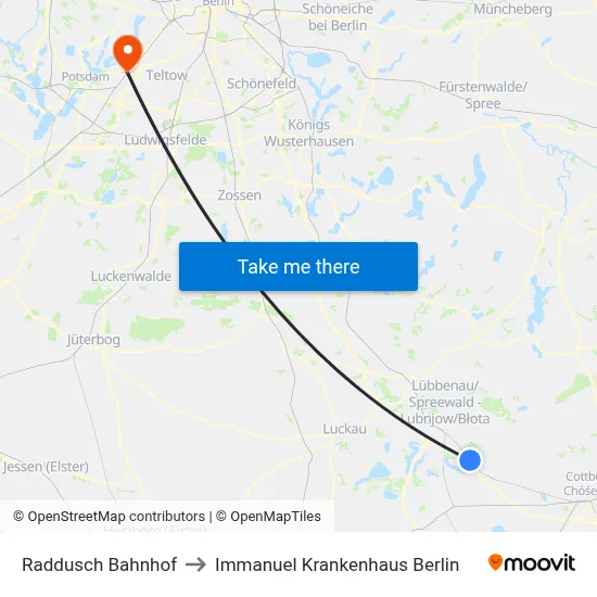 Raddusch Bahnhof to Immanuel Krankenhaus Berlin map
