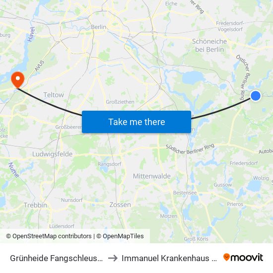 Grünheide Fangschleuse Bhf to Immanuel Krankenhaus Berlin map