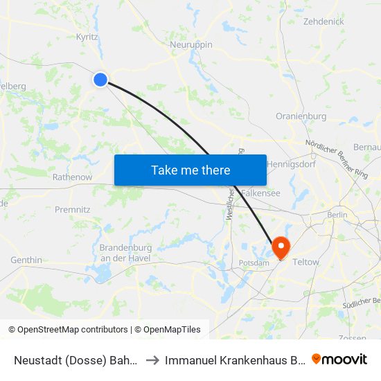 Neustadt (Dosse) Bahnhof to Immanuel Krankenhaus Berlin map