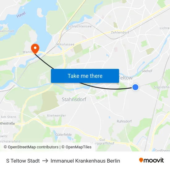 S Teltow Stadt to Immanuel Krankenhaus Berlin map