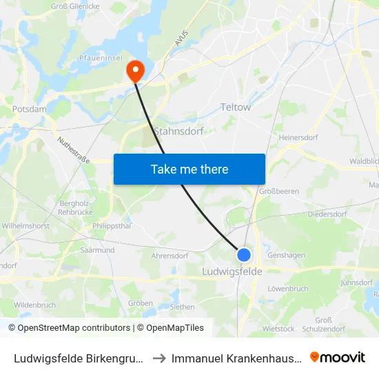Ludwigsfelde Birkengrund Bhf to Immanuel Krankenhaus Berlin map