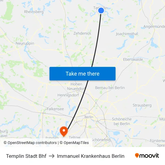 Templin Stadt Bhf to Immanuel Krankenhaus Berlin map