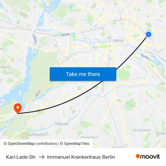 Karl-Lade-Str. to Immanuel Krankenhaus Berlin map