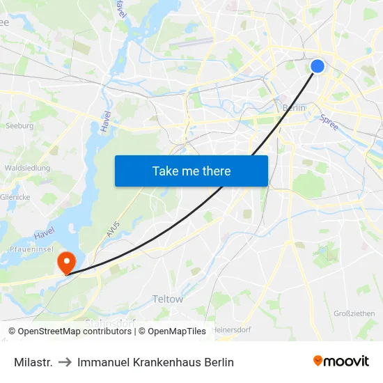 Milastr. to Immanuel Krankenhaus Berlin map
