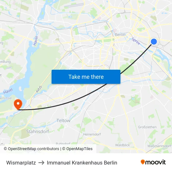 Wismarplatz to Immanuel Krankenhaus Berlin map