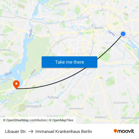 Libauer Str. to Immanuel Krankenhaus Berlin map
