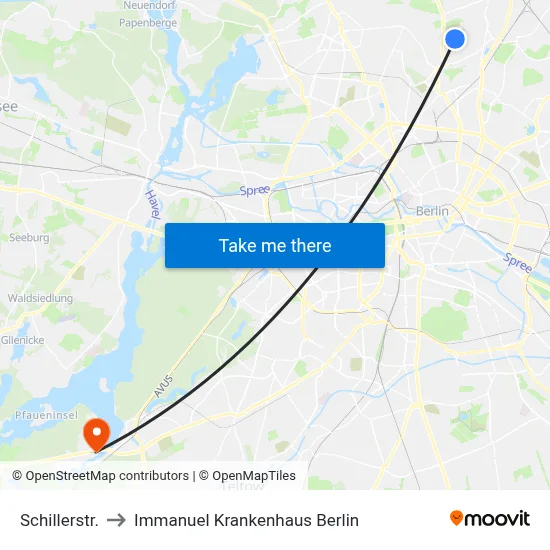 Schillerstr. to Immanuel Krankenhaus Berlin map