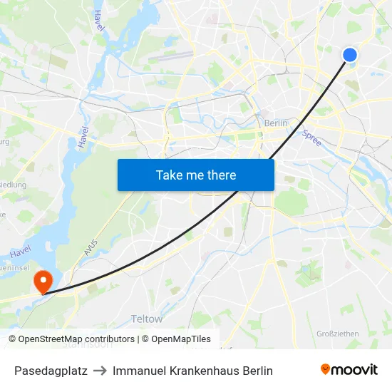 Pasedagplatz to Immanuel Krankenhaus Berlin map