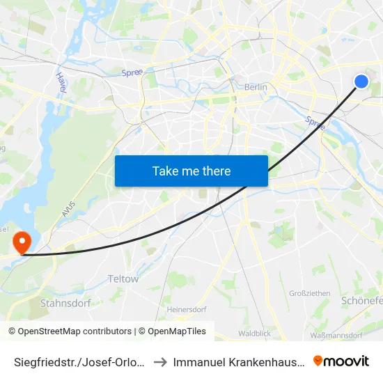 Siegfriedstr./Josef-Orlopp-Str. to Immanuel Krankenhaus Berlin map