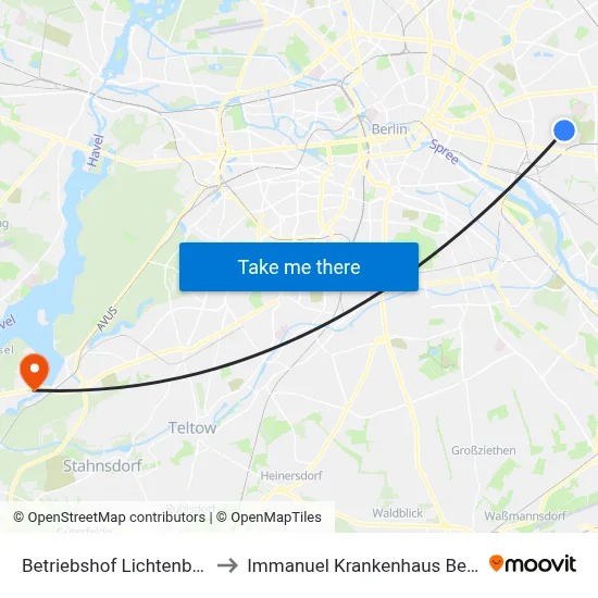 Betriebshof Lichtenberg to Immanuel Krankenhaus Berlin map