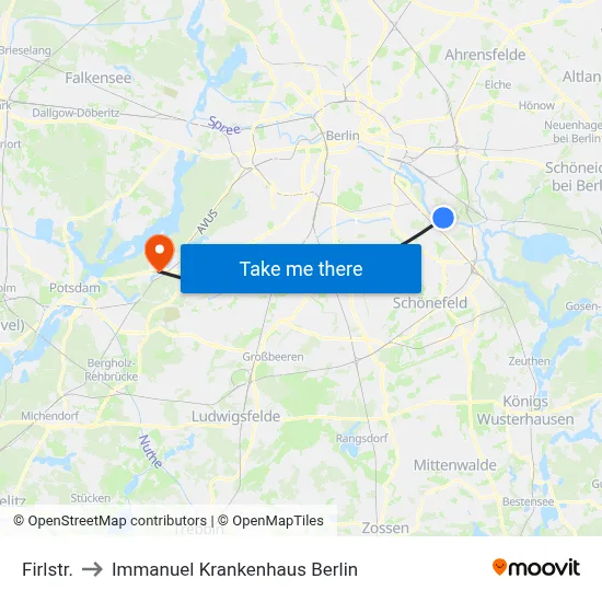 Firlstr. to Immanuel Krankenhaus Berlin map