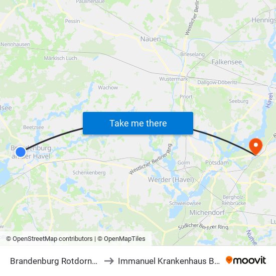 Brandenburg Rotdornweg to Immanuel Krankenhaus Berlin map