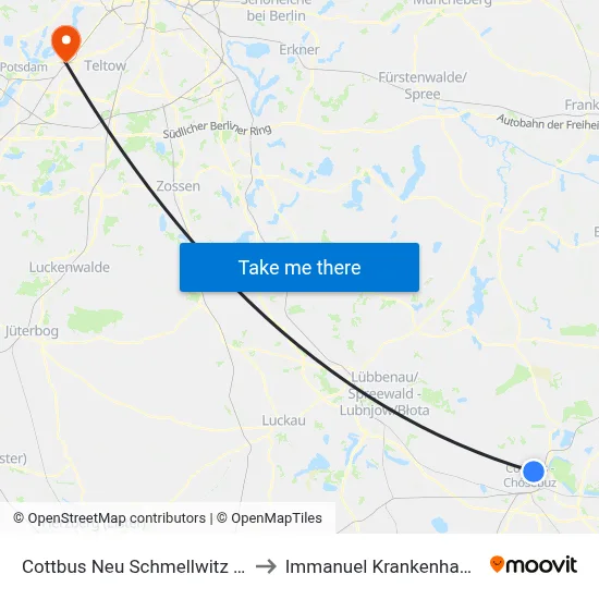 Cottbus Neu Schmellwitz Zuschka to Immanuel Krankenhaus Berlin map