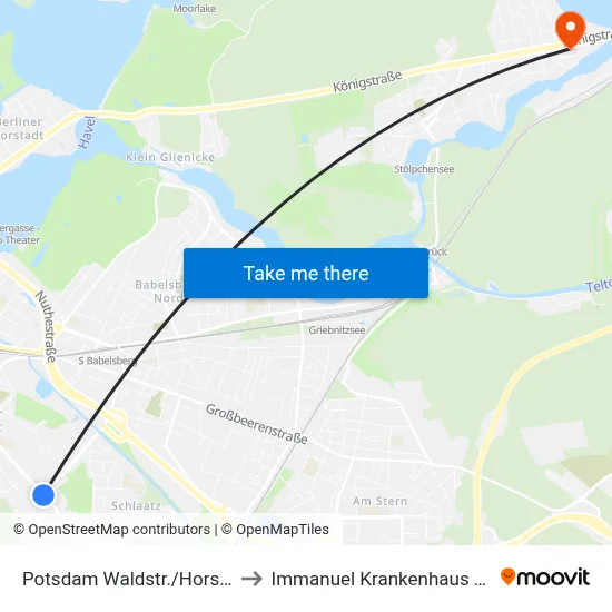 Potsdam Waldstr./Horstweg to Immanuel Krankenhaus Berlin map