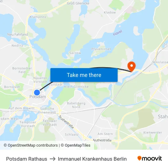 Potsdam Rathaus to Immanuel Krankenhaus Berlin map