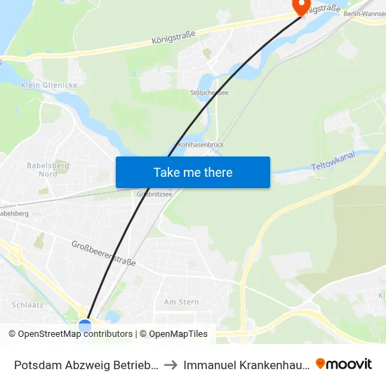 Potsdam Abzweig Betriebshof Vip to Immanuel Krankenhaus Berlin map