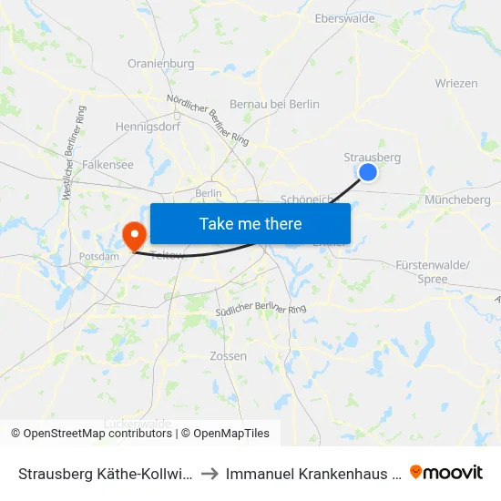 Strausberg Käthe-Kollwitz-Str. to Immanuel Krankenhaus Berlin map