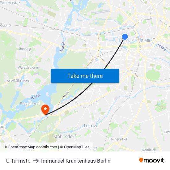 U Turmstr. to Immanuel Krankenhaus Berlin map