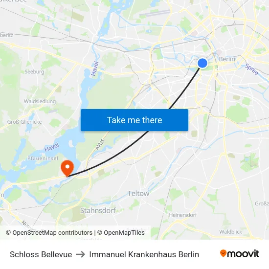 Schloss Bellevue to Immanuel Krankenhaus Berlin map