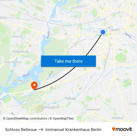 Schloss Bellevue to Immanuel Krankenhaus Berlin map