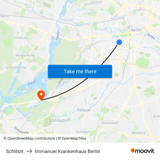 Schillstr. to Immanuel Krankenhaus Berlin map