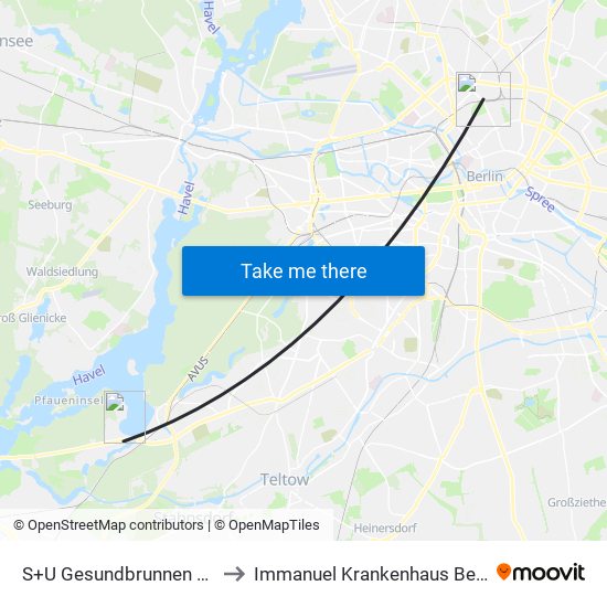 S+U Gesundbrunnen Bhf to Immanuel Krankenhaus Berlin map