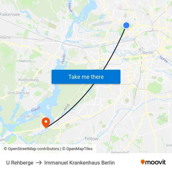 U Rehberge to Immanuel Krankenhaus Berlin map