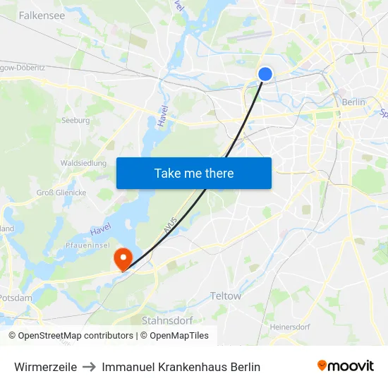 Wirmerzeile to Immanuel Krankenhaus Berlin map