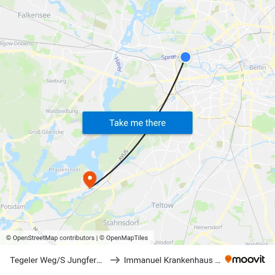 Tegeler Weg/S Jungfernheide to Immanuel Krankenhaus Berlin map