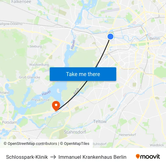 Schlosspark-Klinik to Immanuel Krankenhaus Berlin map