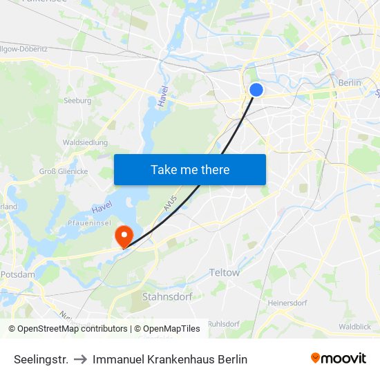 Seelingstr. to Immanuel Krankenhaus Berlin map